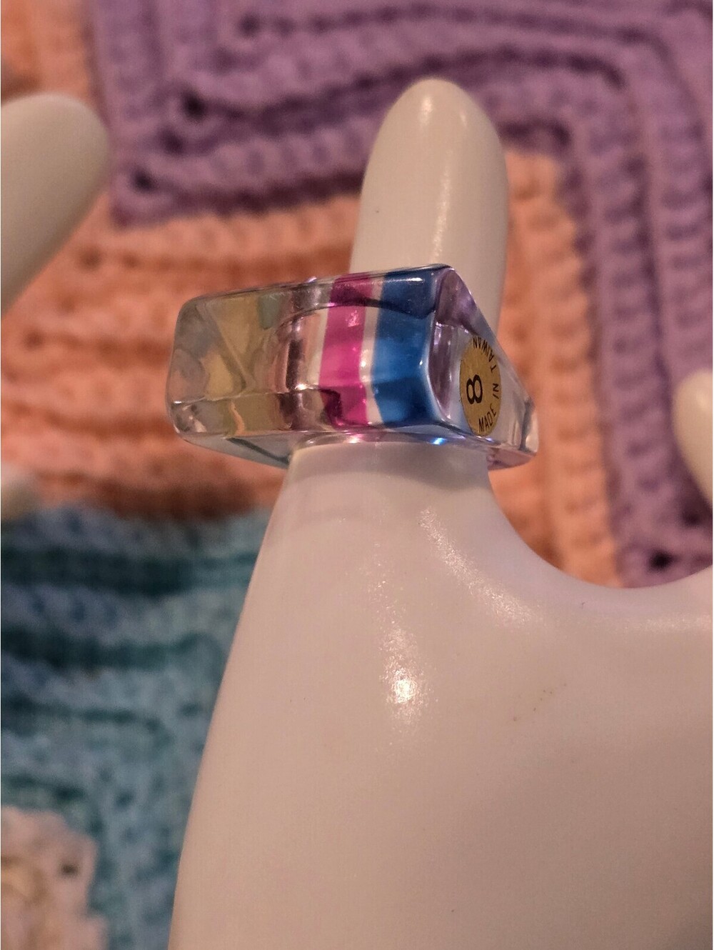 NOS Y2K Rainbow Color Ring - Acrylic / Lucite Chunky Rainbow Ring Size 7 VTG